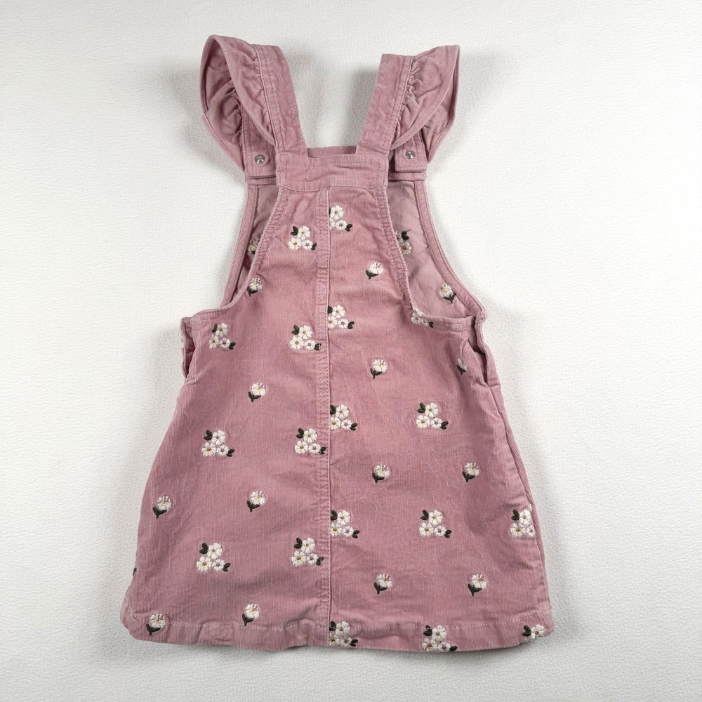 Cupcakes and Cashmere Girls Pink Corduroy‎ Floral Embroidered Overall Dress 4T - Picture 3 of 6
